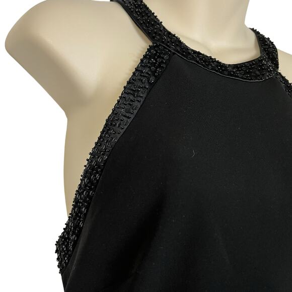 Jones New York Sleeveless Beaded High Neck Black Midi DressLow Cut Back  12 3025 - Picture 3 of 8